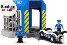 Wooden Train Tracks Accessories, Train Set Piece of Police Station Compatible wi