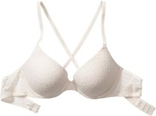 Victoria's Secret Pink Wear Everywhere Push Up Bra Lace White Size 36DD NWT
