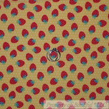 BonEful Fabric FQ Cotton Quilt Yellow White Polka Dot Small Red Strawberry Print