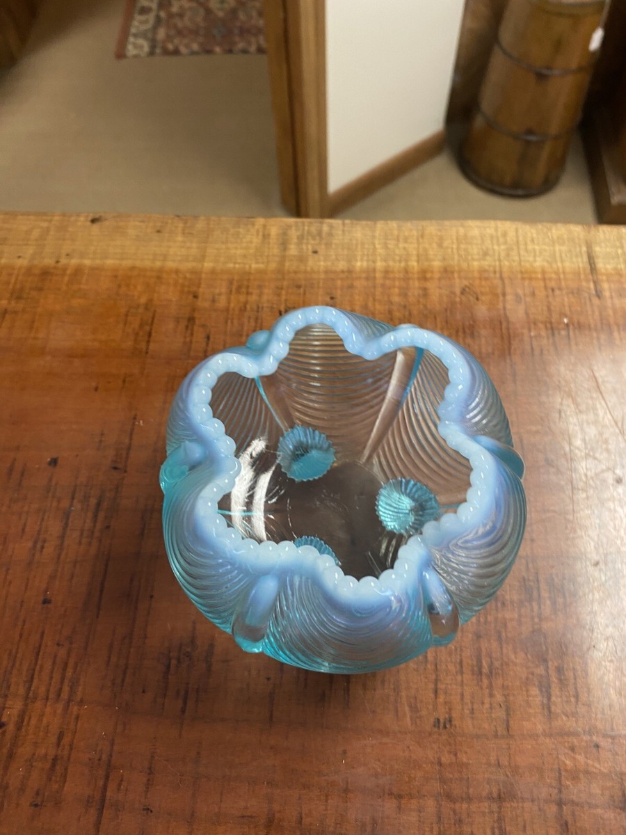 Vintage Fenton Aqua Blue Glass Opalescent 3-Footed Rose Bowl | eBay