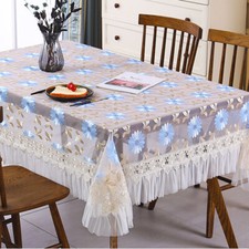 Table Housse Nappe Carré Rectangle Dentelle Brodé Floral Hérissé Transparent