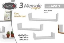 SET 3 MENSOLE DA PARETE DESIGN MODERNO BIANCO SCAFFALI LEGNO KIT MONTAGGIO