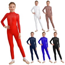 UK Girls Gymnastics Leotards Unitard Full Length Ballet Dance Jumpsuit Romper