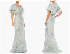 MAC DUGGAL 67842 BELL SLEEVE FLORAL EMBELLISHED SEAFOAM GOWN DRESS sz 4