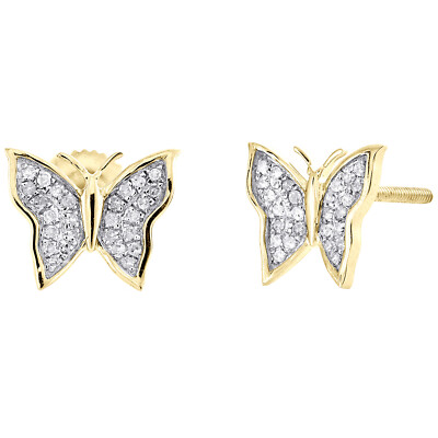 Kleine Schmetterling-Ohrstecker 10 K Gelbgold runder Diamant 0,12 ct.