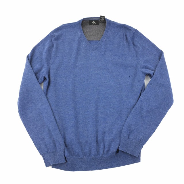 Calvin Klein Merino Wool V Neck Sweater Men’s Large Blue Long Sleeve