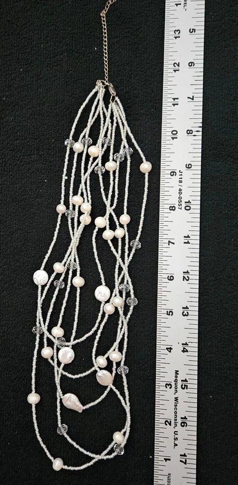 Multi Hilo Medley de Moneda Blanca Cremosa y Perlas Redondas de Agua Dulce, Cristales Foto 2 de 3