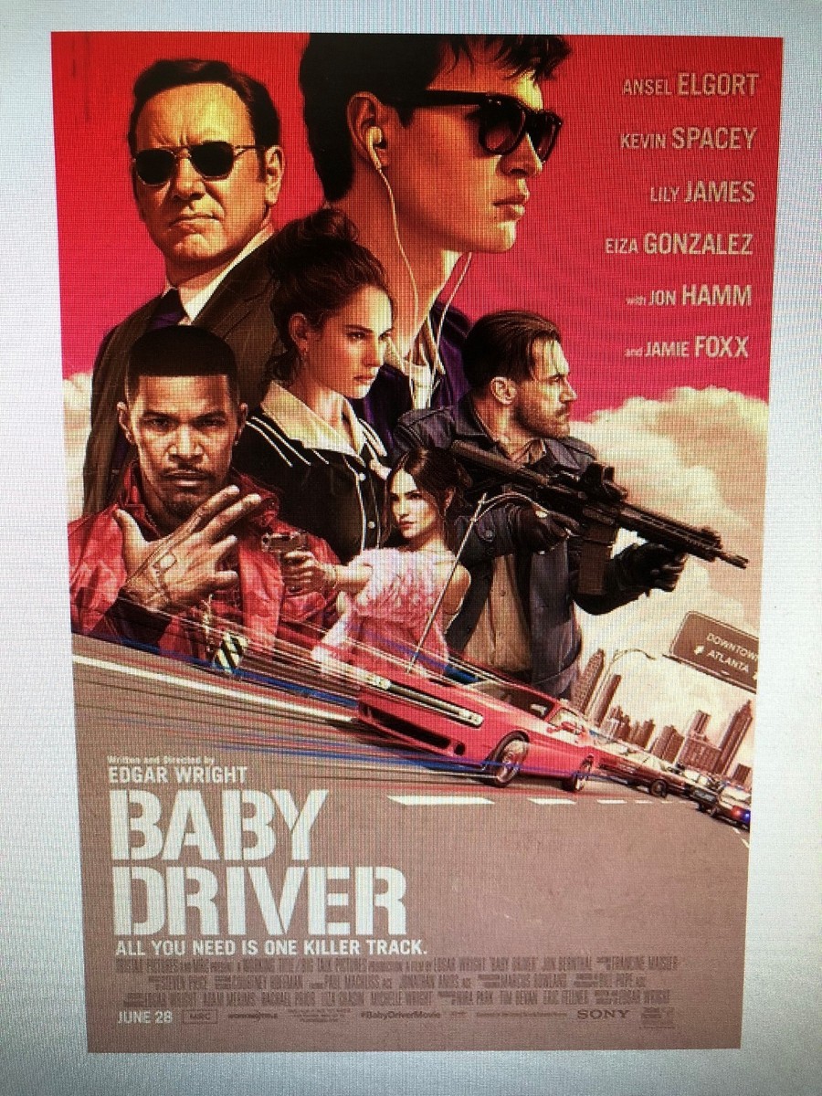 BABY DRIVER ONE SHEET 24X36 POSTER MOVIES JAMIE FOXX KEVIN SPACEY FILM PINK  COOL