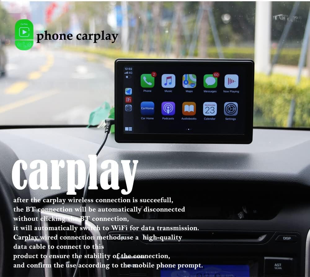 Schermo Portatile Wireless Android Auto Apple CarPlay Display Touch Universale - Miniatura 6