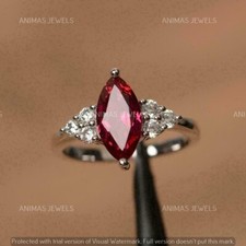 3 CT Marquise Cut Lab-Created Red Ruby Engagement Ring Real 925 Sterling Silver