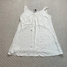 Dotti Tank Top Shirt Womens XL White Rayon Sleeveless Solid Tie Made in USA