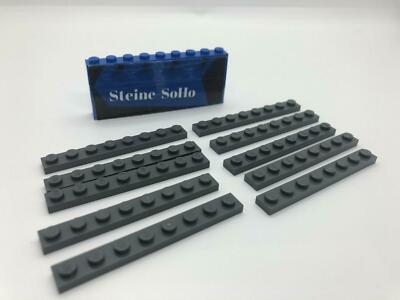 Lego (c) 10x 1x8 Platte - 3460 - dunkelgrau - dark bluish gray - plate - flacher