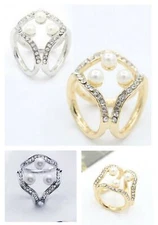 Women Crystal Pearl Flower Scarf Ring Clip Buckle Brooch Pin Jewellery Christmas
