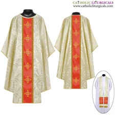 NEW Metallic Gold Gothic Vestment & Stole set with Jerusalem Cross Embroidery
