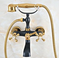 Gold Black Brass Wall Mount Clawfoot Bath Tub Faucet with Hand Shower Mixer Tap