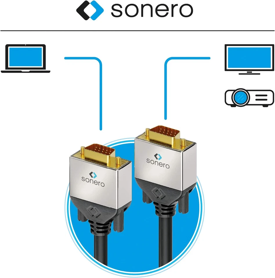 15m VGA Kabel Sonero Premium Monitorkabel SVGA S-VGA für PC TFT Monitor LCD TV - Bild 3 von 4