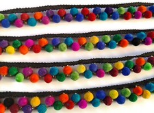 Clearance Remnant Pcs Multicolour Rainbow Pom Pom bobble Fringe Trim Ribbon