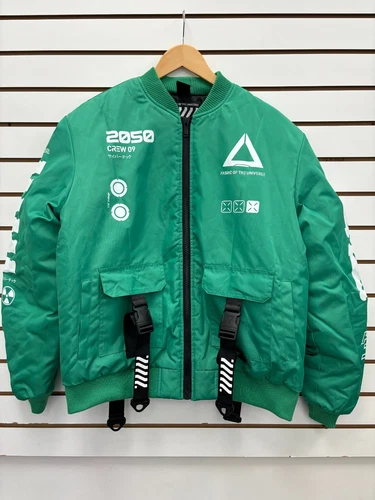 Fabric of the Universe Medium Green Y-2050 Bomber Jacket - New with Defects (D1) - product listing photo
