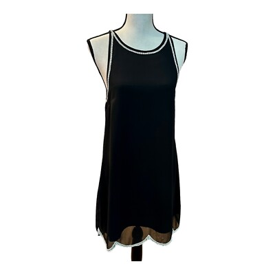 NBD Womens Someone Like You Black Ivory Pearl Trim Scalloped Mini Shift Dress M
