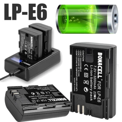 2X 3200mAh Akku für Canon LP-E6 LP-E6N EOS 5DS 6D 7D LPE6 Batterie / Ladegerät