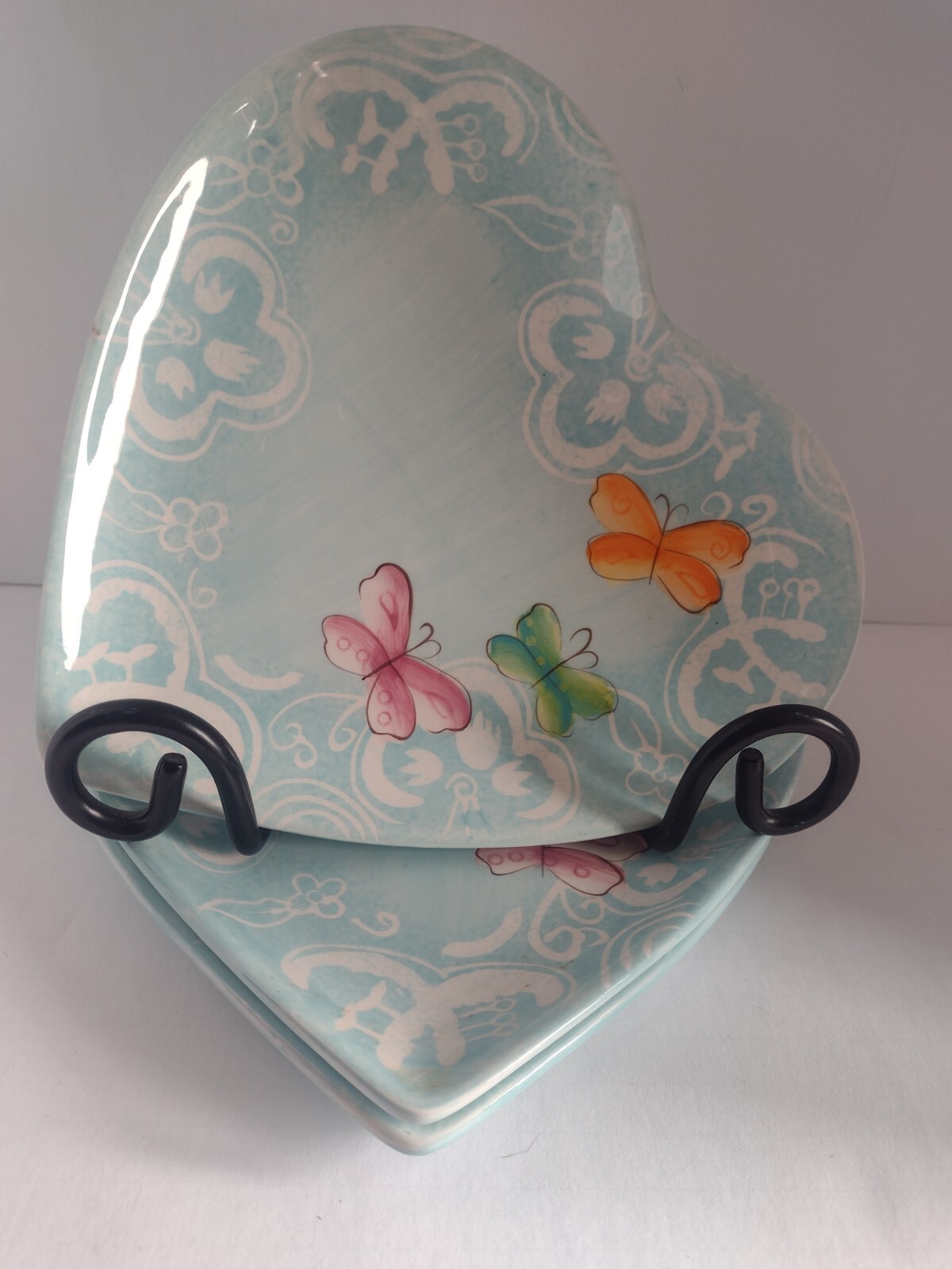 Laurie Gates Melanie’s Butterfly Heart Shaped Lunch Dinner Plate 3 Sold Separate