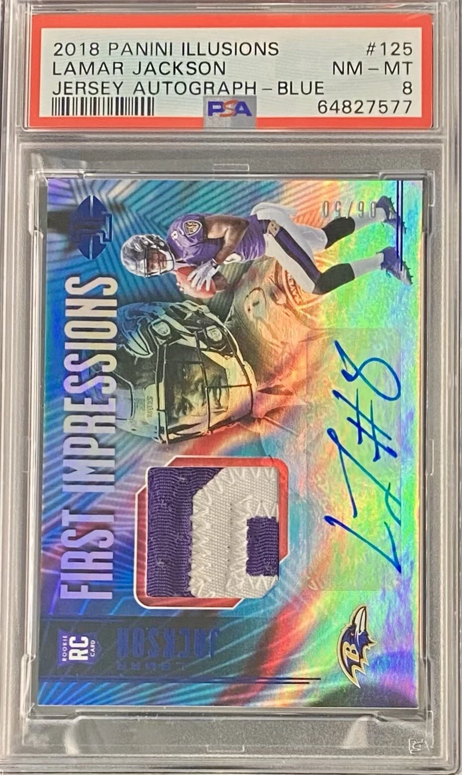 Lamar Jackson Panini Illusions #125 Jersey Autograph-Blue