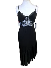 ONE CLOTHING - SEXY BLACK LACE CORSET STYLE ASKEW HEM SLIP DRESS - NWT - SZ L
