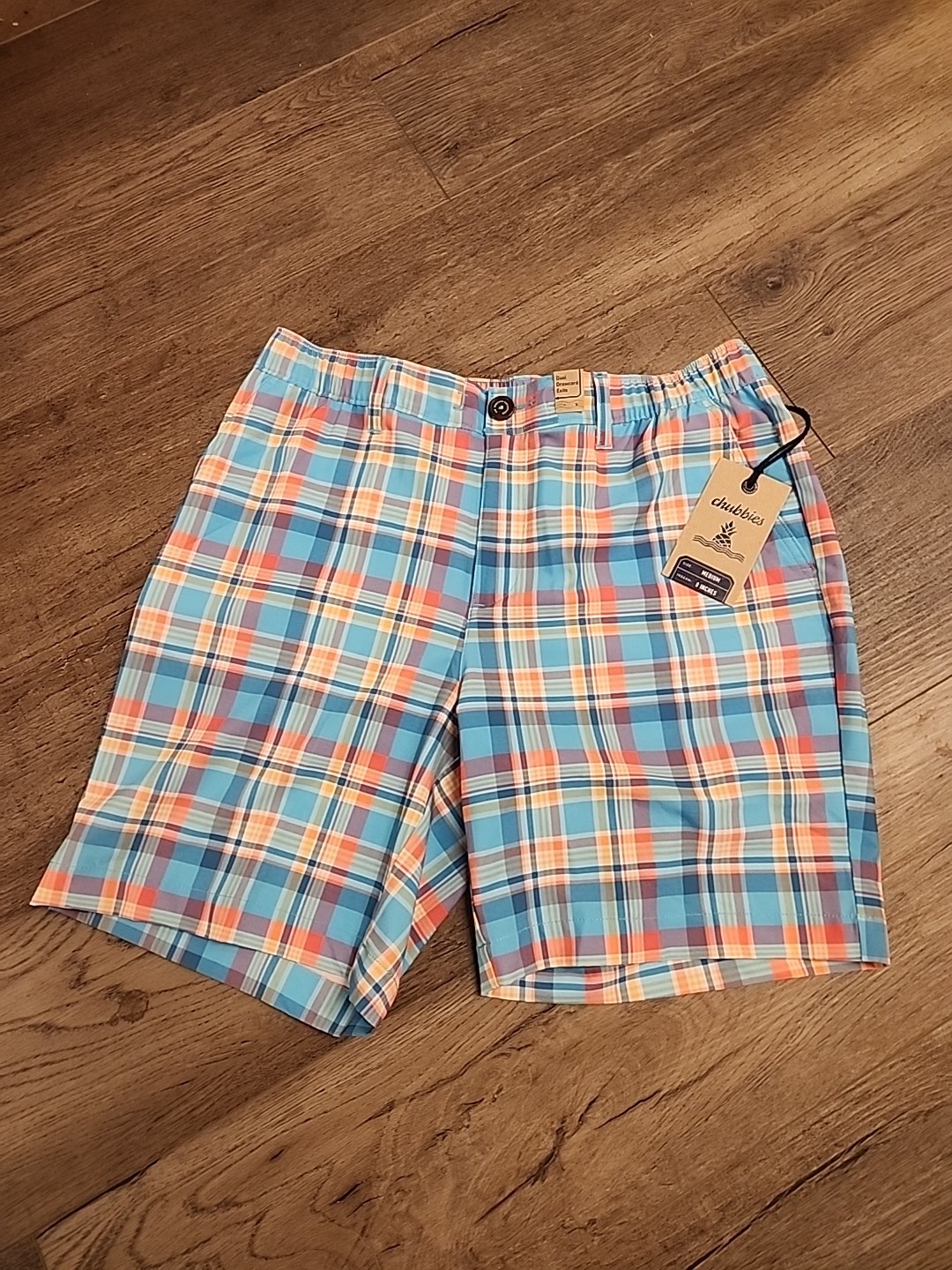 Chubbies Shorts Mens Medium Blue Madras Plaid Everywhere Short 8" Inseam NWT