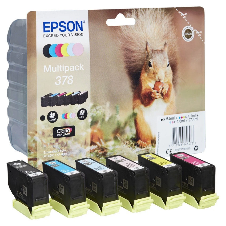 6 Original Tintenpatronen Epson 378 T37884 Expression Photo HD XP-15000 XP-8500
