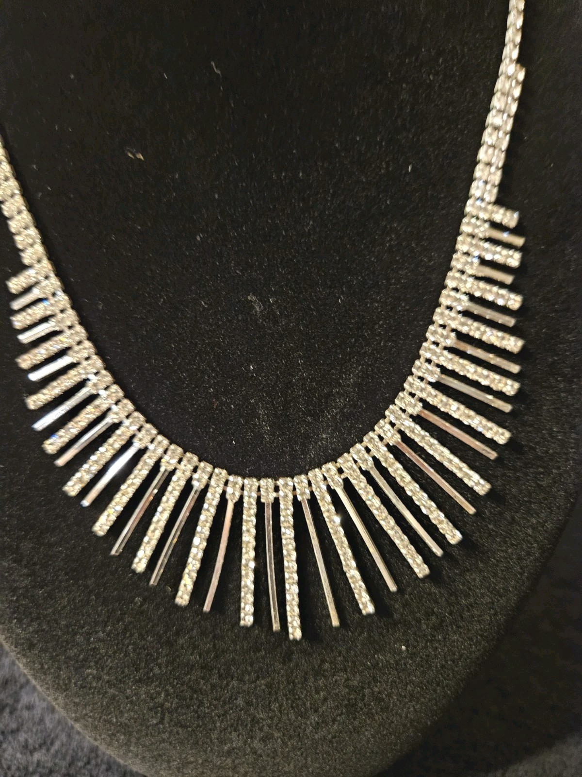 Statement Dangle Rhinestone Fringe Bib Necklace S… - image 2