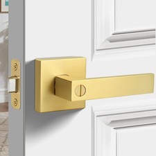 Privacy Door Handles Brushed Gold Square Lever Satin Brass Heavy Duty Interior