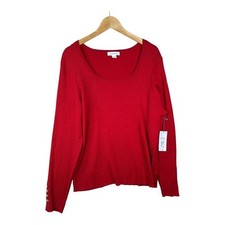NWT Liz Claiborne Sweater Womens Red Cabaret Button Cuff Ribbed Pullover Sz 2X
