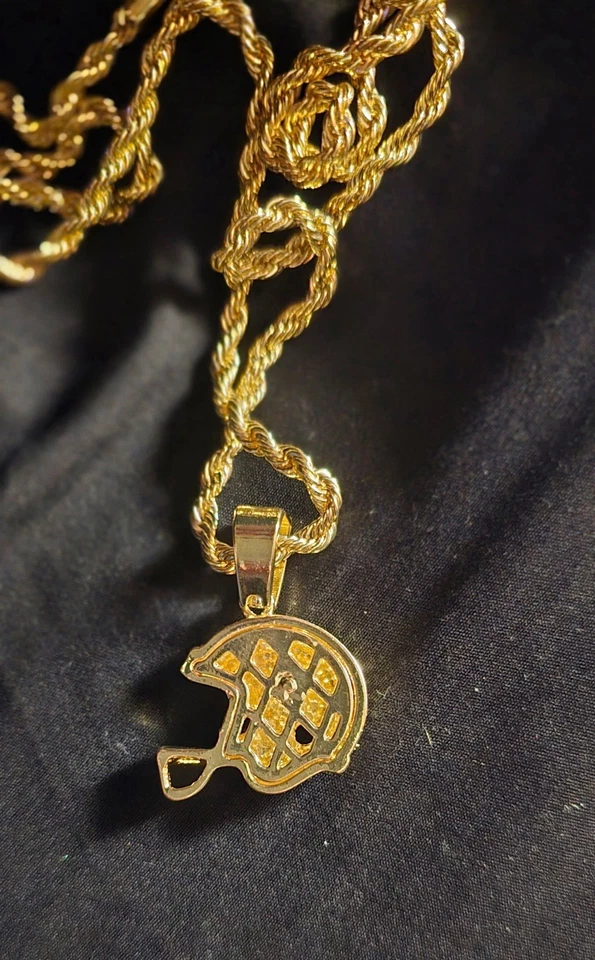 Gold Football Helmet Pendant Necklace with Rhinestones - Image 3 of 3