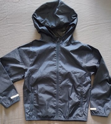 Einfache Regenjacke für Kinder Gr. 116 blau Kapuze Reißverschluss Reflektoren