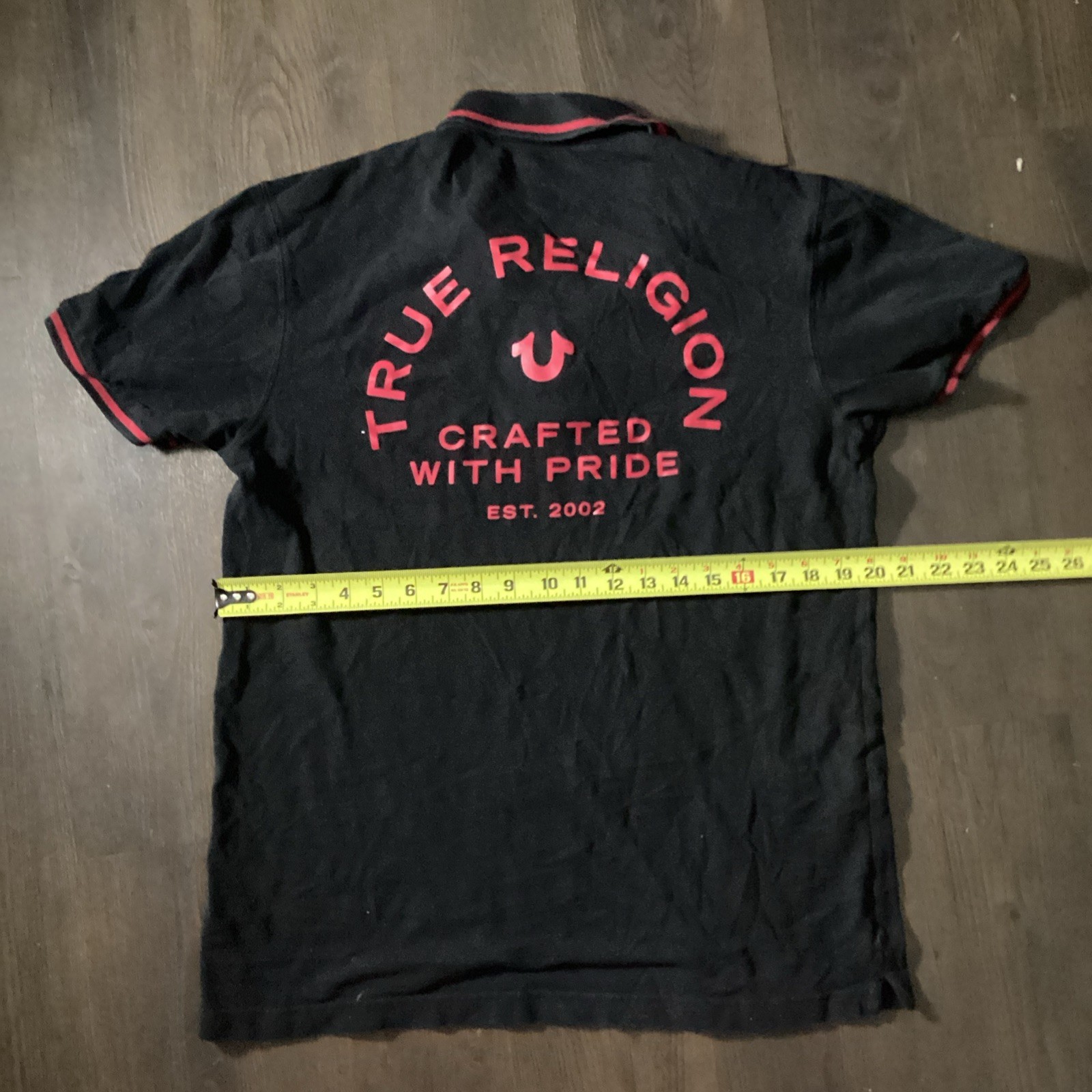 True Religion Mens Large Black Red Short Sleeve Polo Shirt thumbnail 6