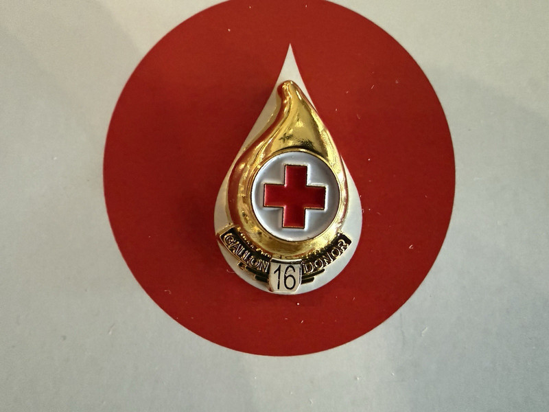 Red Cross 16 Gallon Donor Lapel Pin w/card