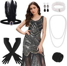 Black Gold 1920s Gatsby Flapper Dress and Accessories Fancy dress Costume XL