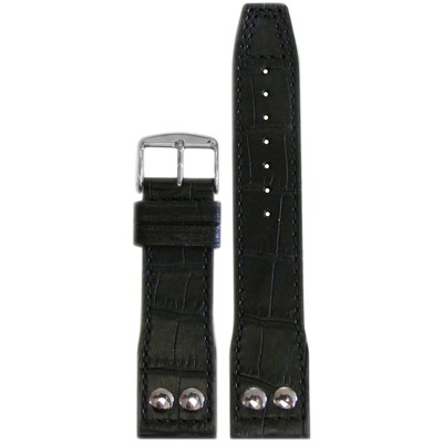 Embossed Leather ''Gator'' Pilot Style Watch Band | Black | Match Stitching | IWC