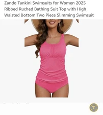 Zando Women's 2-Piece Swimsuit Tankini Size S Hot Pink