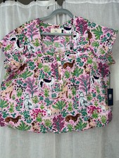 Printfresh Must Love Dogs Pink Print Pin Tuck Button Up Cotton Pajama Shirt L