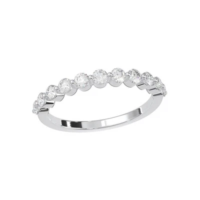 0.64ct Round Lab-Created Diamond Shared Single Prong Wedding Band Ring 10k Gold - Image 1 of 4