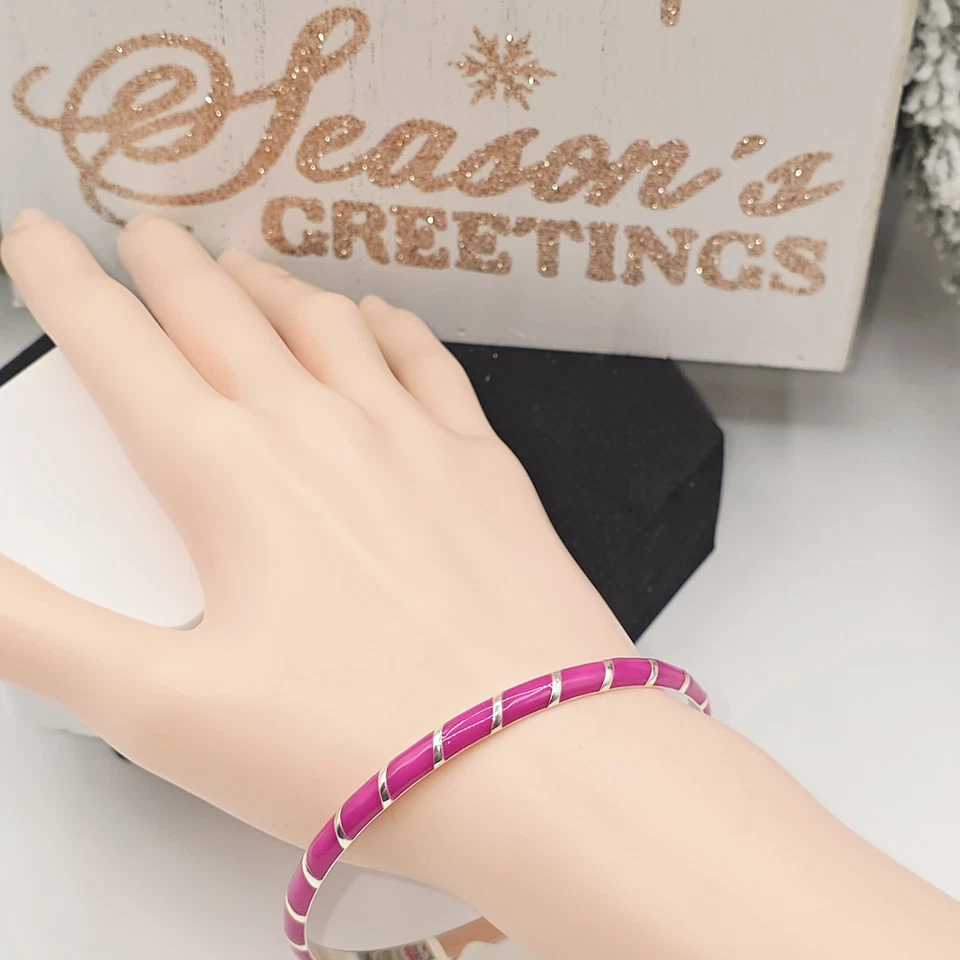 Brazalete Brighton Blossom Hill Esmalte Rosa 7.75" Tono Plateado Nuevo con Etiquetas Foto 2 de 4