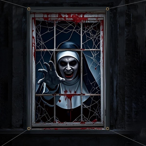 Horror Halloween Banner Deko Nonne Geist Zombie 120X80Cm Gruselige Deko Spukhaus-image