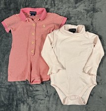 Vintage 90s Baby Girl Ralph Lauren 6-12 M Lot of 2 Turtleneck Romper Pink