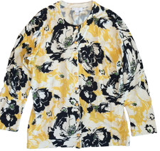 CHARTER CLUB CARDIGAN SWEATER WOMENS M BLUE YELLOW FLORAL RAYON BLEND 36"x24"