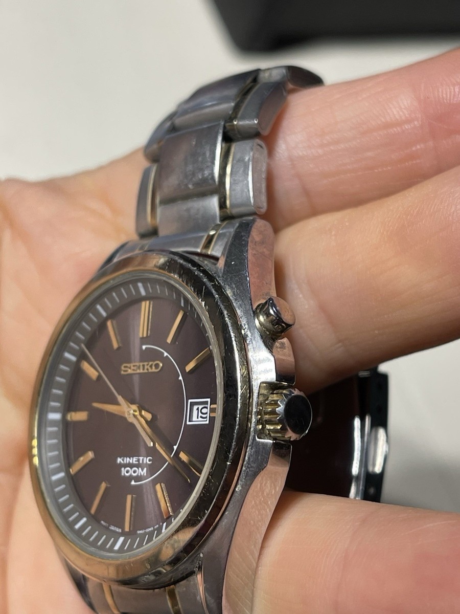 Seiko Kinetic Watch Dial Two Tone Date 5M62-0CW0 100mm | eBay