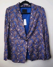 Banana Republic Blue Paisley Women's Blazer Size 14 Linen Blend NWT Workwear