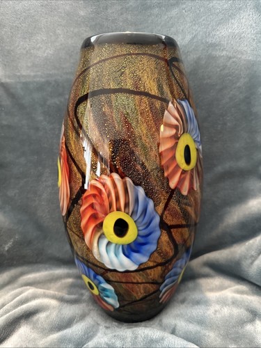 SELTENE - RIESIGE - MURANO MUNDGEBLASENE GROSSE MILLEFIORE ABSTRAKTE GLAS VASE - MAKELLOS! - Bild 1 von 11