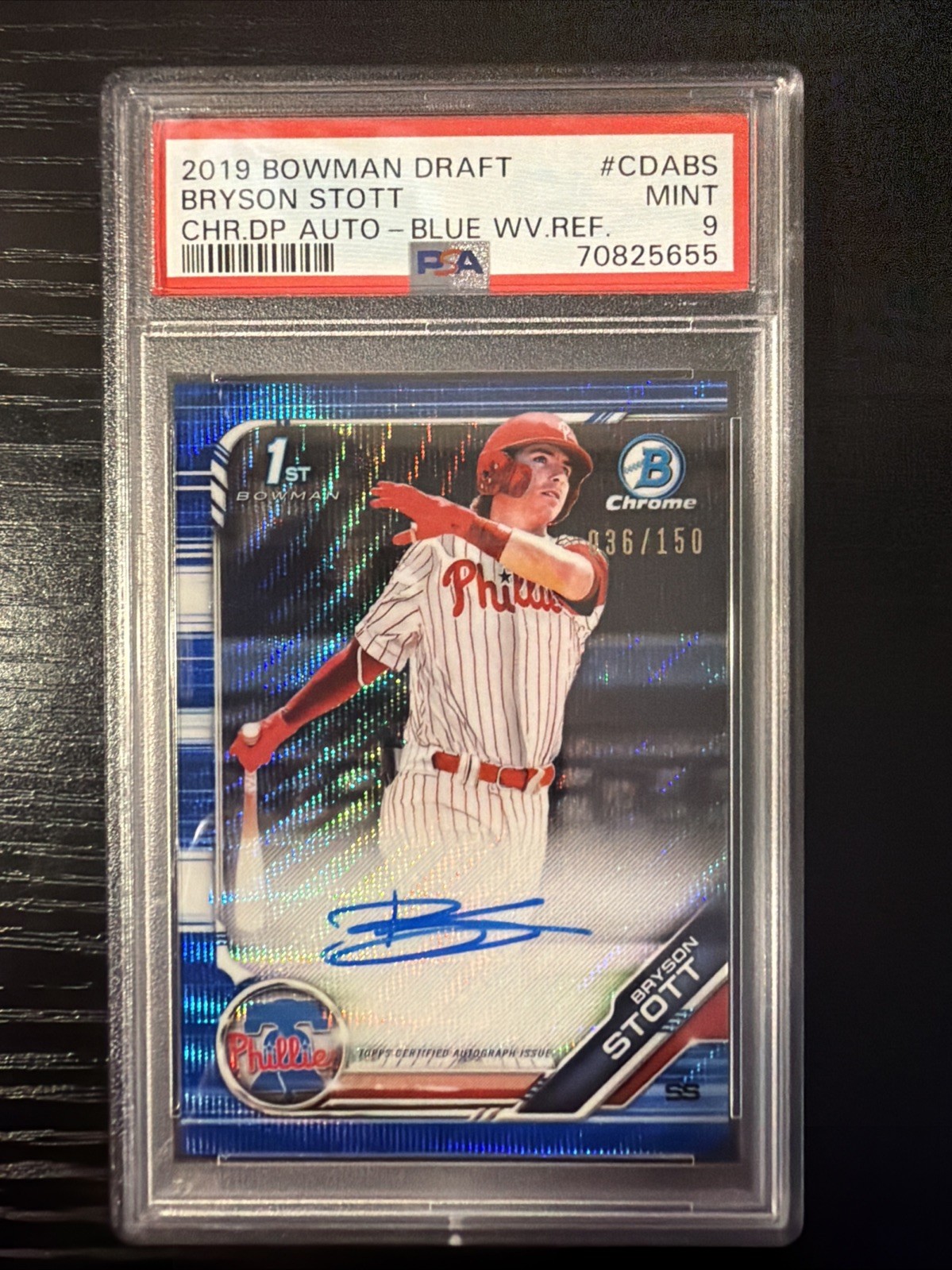 2019 Bowman Draft Chrome Bryson Stott Blue Wave Refractor Auto /150 PSA 9