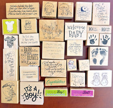 Baby Rubber Stamps Lot of 31 Welcome Baby Boy Girl Footprints Wood Mounted etc